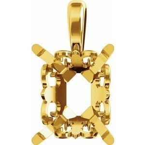 14K Gold Emerald 4-Prong Fleur-de-lis Pendant Mounting Available in 6x4mm - 10x8mm