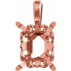 14K Gold Emerald 4-Prong Fleur-de-lis Pendant Mounting Available in 6x4mm - 10x8mm