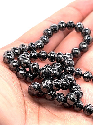 14k White Gold Clasp Knotted Round Faceted Black Diamond Bead Necklace Available in 19''/20''/22'' Inch