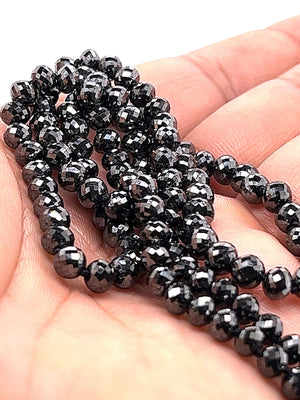 14k White Gold Clasp Knotted Round Faceted Black Diamond Bead Necklace Available in 19''/20''/22'' Inch