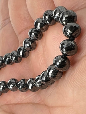 14k White Gold Clasp Knotted Round Faceted Black Diamond Bead Necklace Available in 19''/20''/22'' Inch