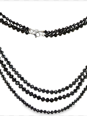 14k White Gold Clasp Knotted Round Faceted Black Diamond Bead Necklace Available in 19''/20''/22'' Inch
