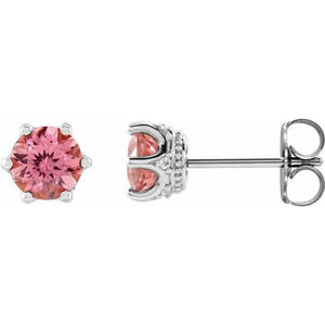 14K Gold Round 6-Prong Accented Crown Earring Mounting Available in 4mm - 6mm