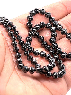 14k White Gold Clasp Knotted Round Faceted Black Diamond Bead Necklace Available in 19''/20''/22'' Inch