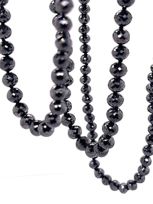 14k White Gold Clasp Knotted Round Faceted Black Diamond Bead Necklace Available in 19''/20''/22'' Inch