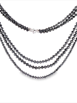 14k White Gold Clasp Knotted Round Faceted Black Diamond Bead Necklace Available in 19''/20''/22'' Inch