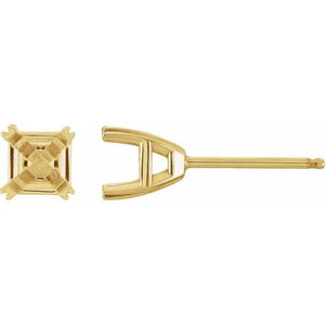 14K Gold Asscher Split-Prong Earring Mounting Available in 3.6x3.6mm - 7x7mm