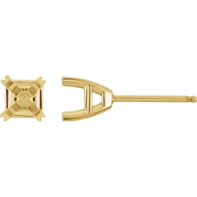 14K Gold Asscher Split-Prong Earring Mounting Available in 3.6x3.6mm - 7x7mm