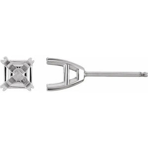 14K Gold Asscher Split-Prong Earring Mounting Available in 3.6x3.6mm - 7x7mm