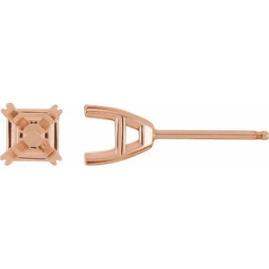 14K Gold Asscher Split-Prong Earring Mounting Available in 3.6x3.6mm - 7x7mm