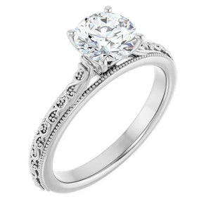 14K Gold Round Solitaire Engagement Ring Mounting Available in 4.1mm - 10mm