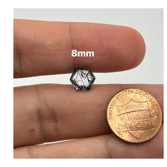 Loose Black Rutile Quartz Gemstone - Hexagon Shape 8x8mm for Jewelry Making