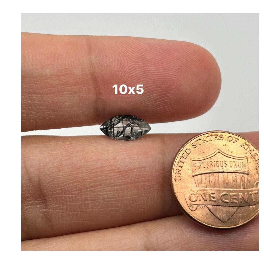 Loose Black Rutile Quartz Gemstone Marquise Cut 10x5mm for Jewelry Making
