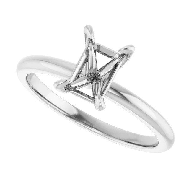 14K Gold Emerald Solitaire Engagement Ring Mounting Available in 6x4mm - 12x10mm