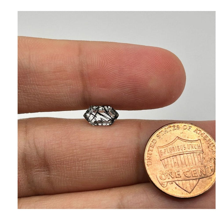 Loose Black Rutile Quartz Gemstone - Elongated Hexagon Shape 9x5mm for Jewelry Making