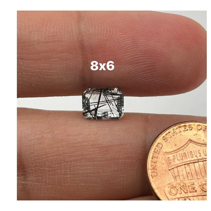 Loose Black Rutile Quartz Gemstone - Emerald Shape 8x6mm for Jewelry Making