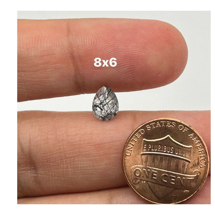 Loose Black Rutile Quartz Gemstone - Pear Shape 8x6mm for Jewelry Making