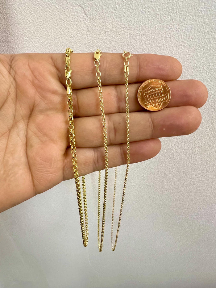 14k Yellow Gold Rolo Chain Necklace – Solid Gold Chain 18 Inch, 1.6mm–3.4mm Link | 14k Gold Rolo Necklace for Pendant, Men & Women Jewelry