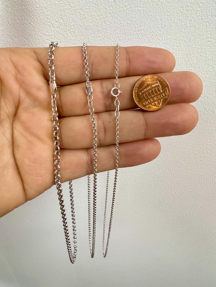 14k White Gold Rolo Chain, Solid Gold Chain Necklace 18 Inches, 1.6mm - 3.4mm Thick, 14k Gold Rolo Link Chain, Gold Necklace for Pendants