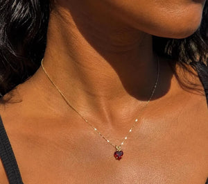 7 mm Natural Garnet Heart Pendant | 14K Yellow Gold AAA Heart Solitaire Necklace Gift for Her