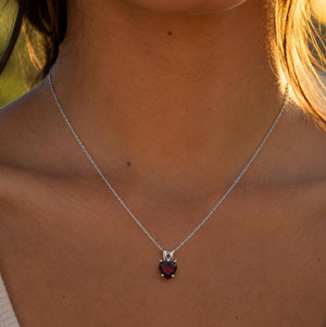 7 mm Natural Garnet Heart Pendant | 14K White Gold AAA Heart Solitaire Necklace Gift for Her