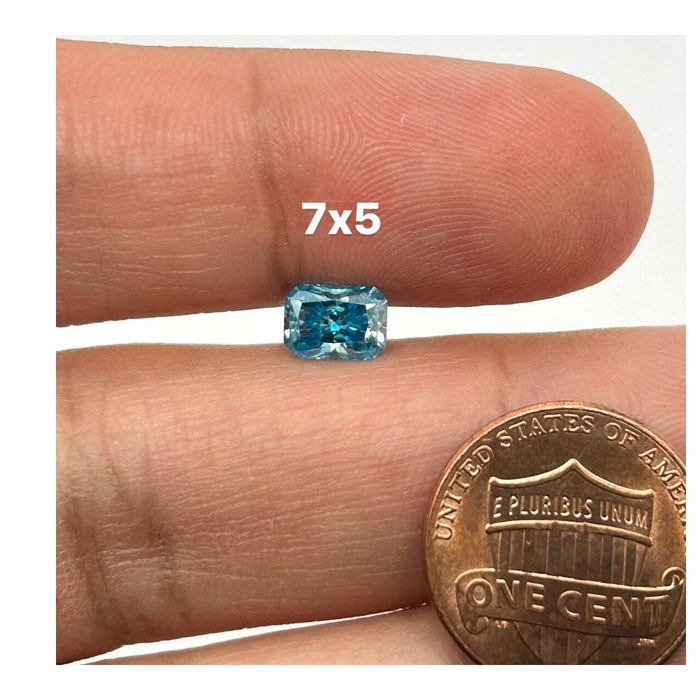 Lab Grown Moissanite Glacier Blue Color Emerald Radiant Cut Eye Clean DEF Color Available in 7x5mm - 8x6mm Size