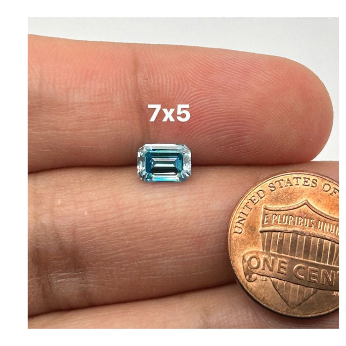 Lab Grown Glacier Blue Moissanite Emerald Cut Eye Clean Quality DEF Color Available in 7x5MM