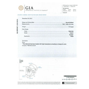 1.72 Cts Treated Fancy Black Diamond AAA Quality Round Cut