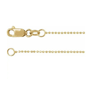 14K Gold 1mm Diamond-Cut Bead Chain Available in 7 Inches - 24 Inches