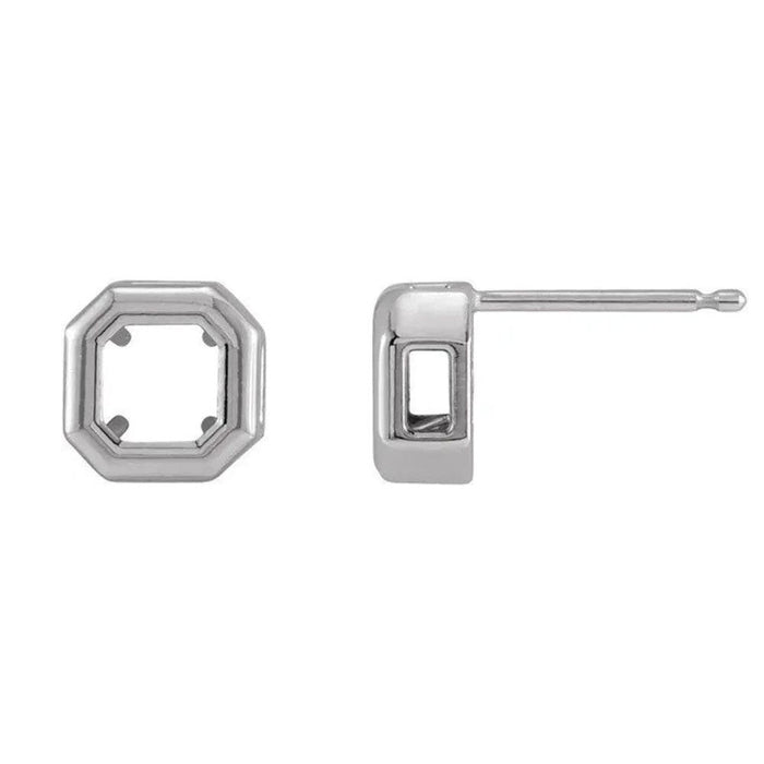 14K Gold Asscher Back-Set Bezel Earring Mounting Available in 4x4mm - 6x6mm