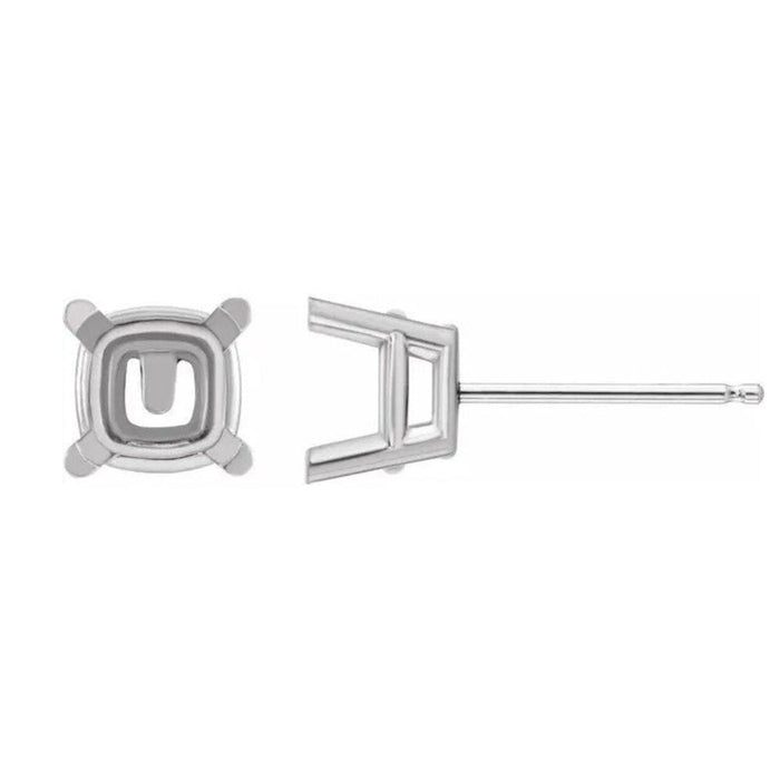 14K Gold Cushion 4-Prong Friction Post Earring Mounting Available in 4x4mm - 8x8mm