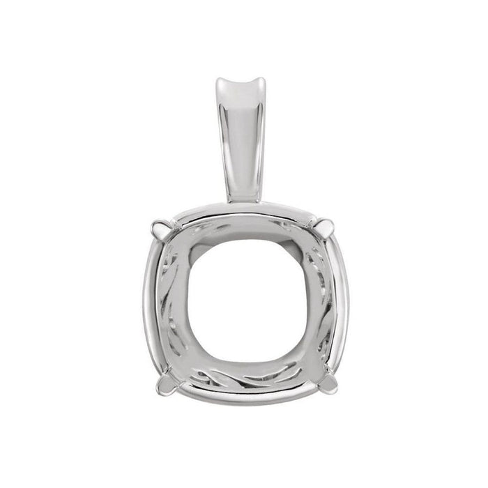 14K Gold Cushion 4-Prong Laurel Scroll Pendant Mounting Available in 8mm - 12mm