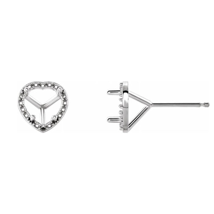 14K Gold Heart 4-Prong Halo-Style Earring Mounting Available in 4x4mm - 6x6mm