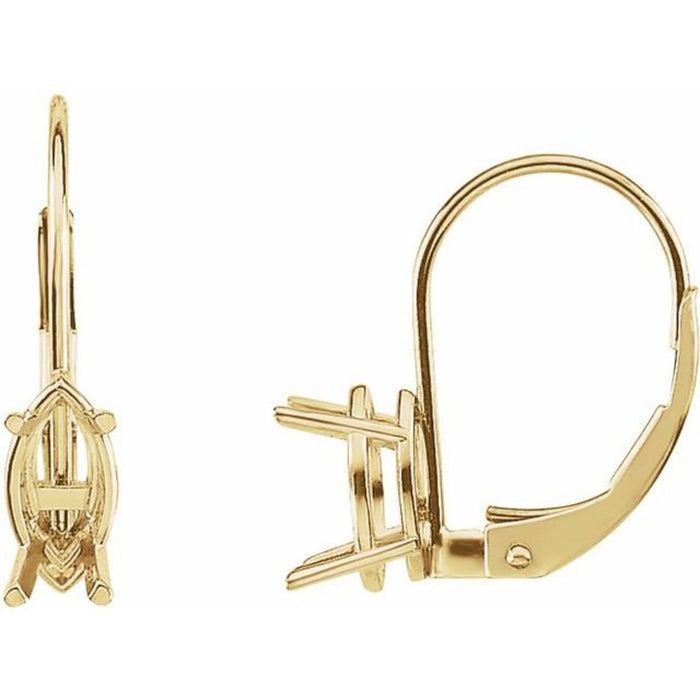 14K Gold Lever Back Earring Mounting with Marquise Basket Available in 8x4mm - 10x5mm