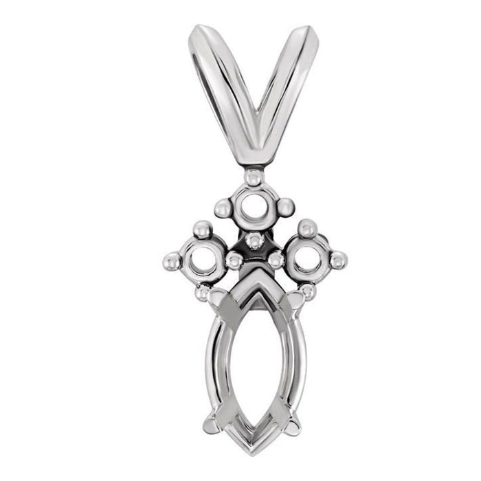 14K Gold Marquise 4-Prong Accented Pendant Mounting Available in 5x3mm - 20x10mm