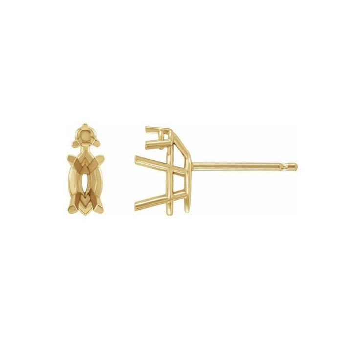 14K Gold Marquise 4-Prong Accented Wire Basket Earring Mounting Available in 4x2mm - 12x6mm