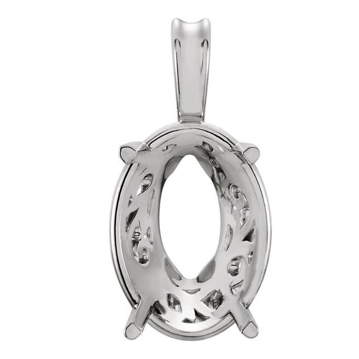 14K Gold Oval 4-Prong Laurel Scroll Pendant Mounting Available in 10x8mm - 25x10mm