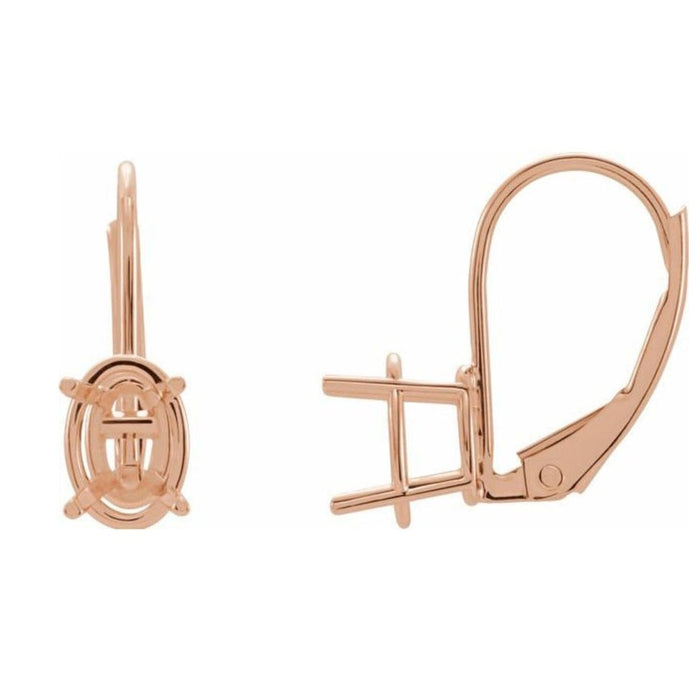14K Gold Oval 4-Prong Lever Back Earring Mounting Available in 6x4mm - 10x8mm