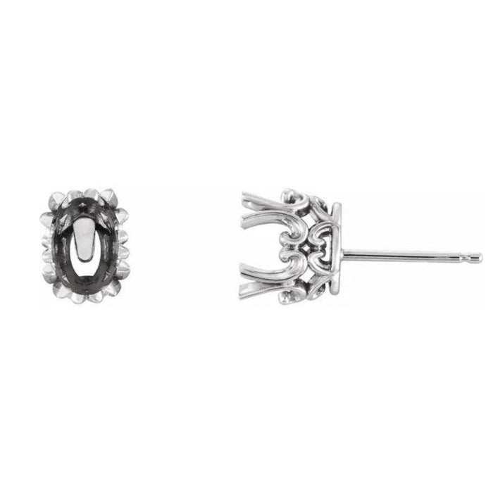 14K Gold Oval Double 4-Prong Scroll Basket Earring Mounting Available in 5x3mm - 8x6mm