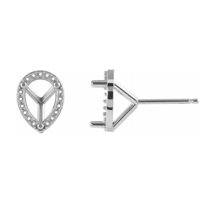 14K Gold Pear 3-Prong Halo-Style Earring Mounting Available in 5x3mm - 8x5mm