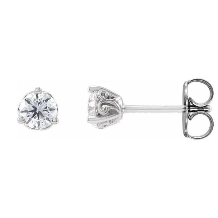 14K Gold Round 3-Prong Scroll Earring Mounting Available in 3mm - 4.5mm