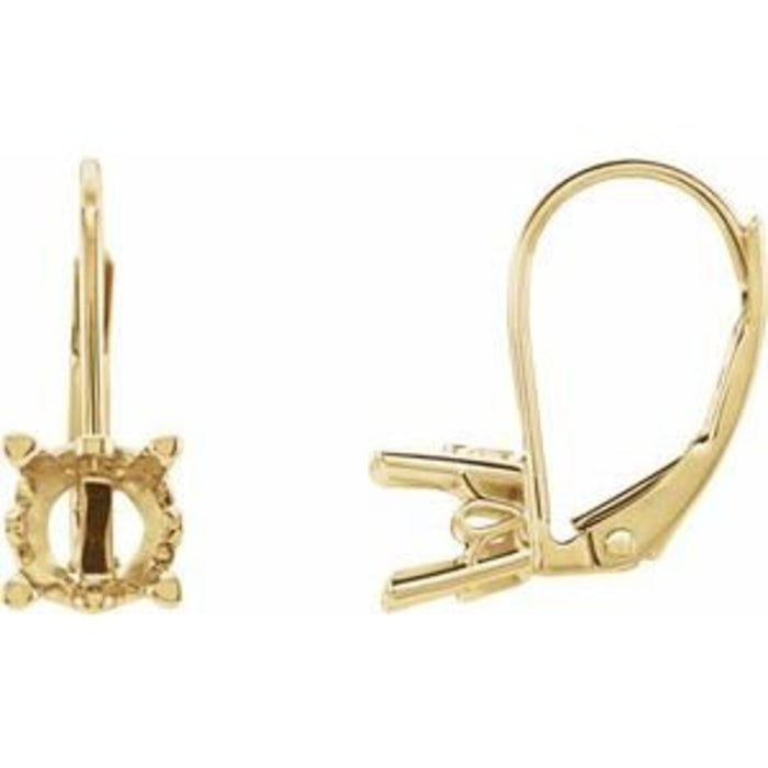 14K Gold Round 4-Prong Scroll Lever Back Earring Mounting Available in 3mm - 7mm
