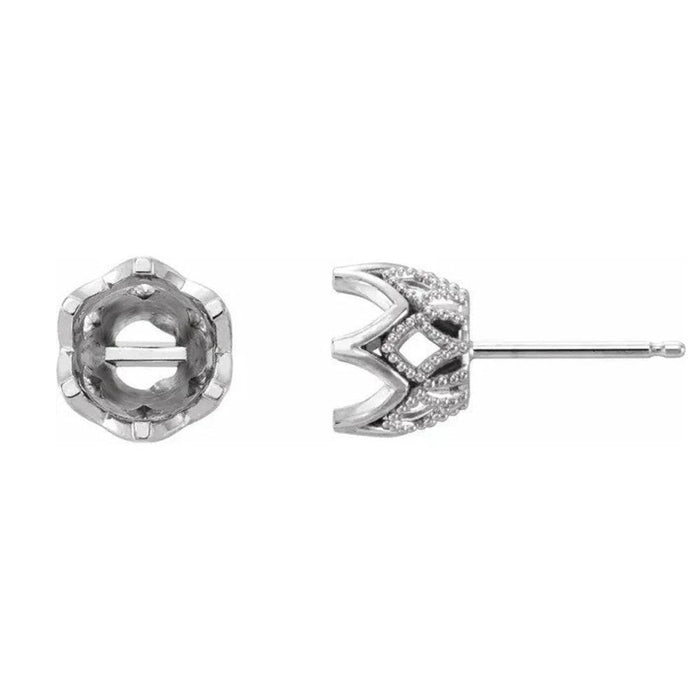 14K Gold Round 6-Prong Granulated Earring Mounting Available in 5.2mm - 7mm