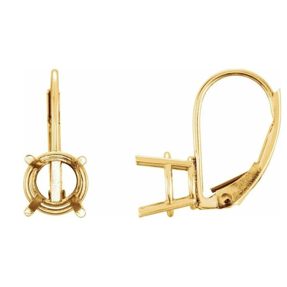 14K Gold Round Lever Back Earring Mounting Available in 3mm 8mm