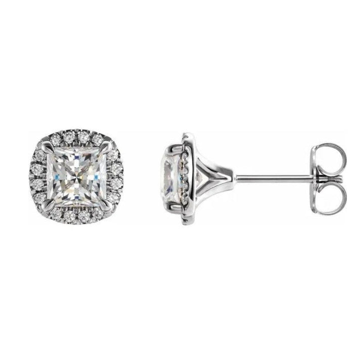 14K Gold Square 4-Prong Halo-Style Earring Mounting Available in 3x3mm - 5x5mm