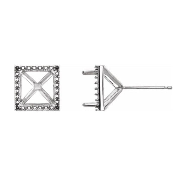 14K Gold Square Halo-Style Earring Mounting Available in 3x3mm - 6x6mm