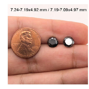 3.30 Cts Pair Treated Fancy Black Diamond AAA Quality Round Cut