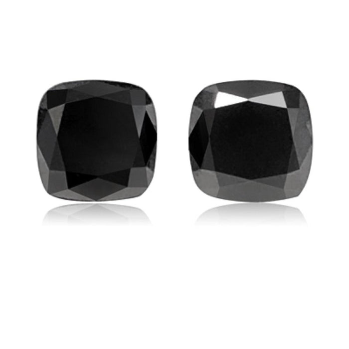 4.14 Cts Pair Treated Fancy Black Diamond AAA Quality Cushion Cut