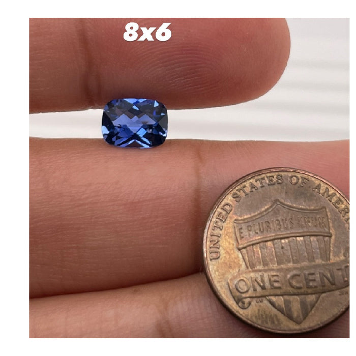 Synthetic Blue Sapphire Cushion-Checkered Cut - (Elongated)
