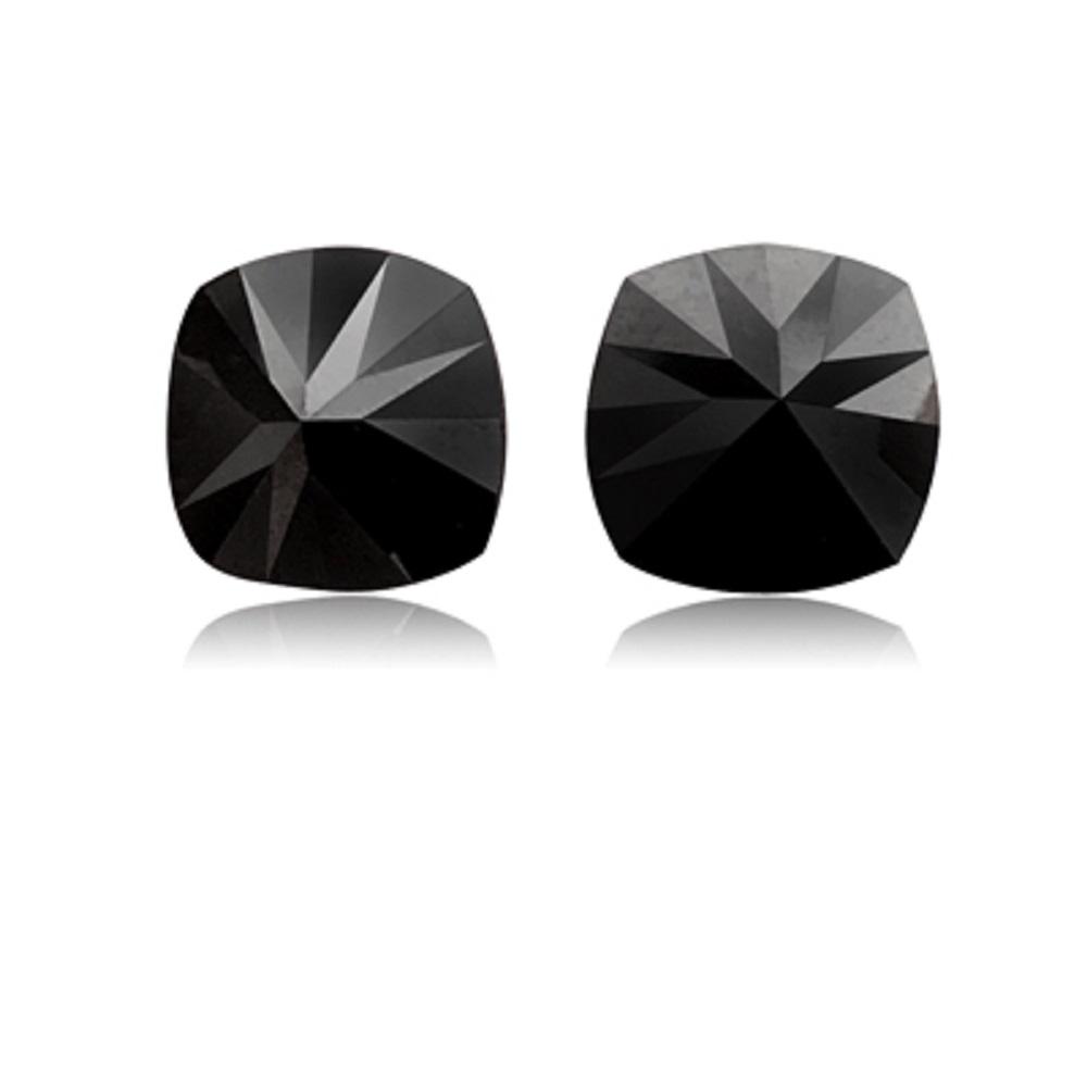 4.93 Cts Pair Treated Fancy Black Diamond AAA Quality Cushion Cut